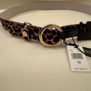 House of Harlow Leopard Print Genuine  Leather Belt with Gold Tone Buckle